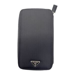 Prada Black Tessuto Nylon Leather Zip Around Travel Wallet Organizer Italy